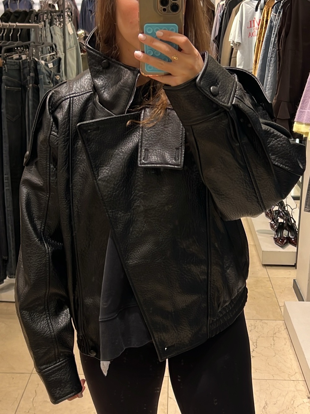 Viral ZARA Black Faux Leather Oversized Jacket